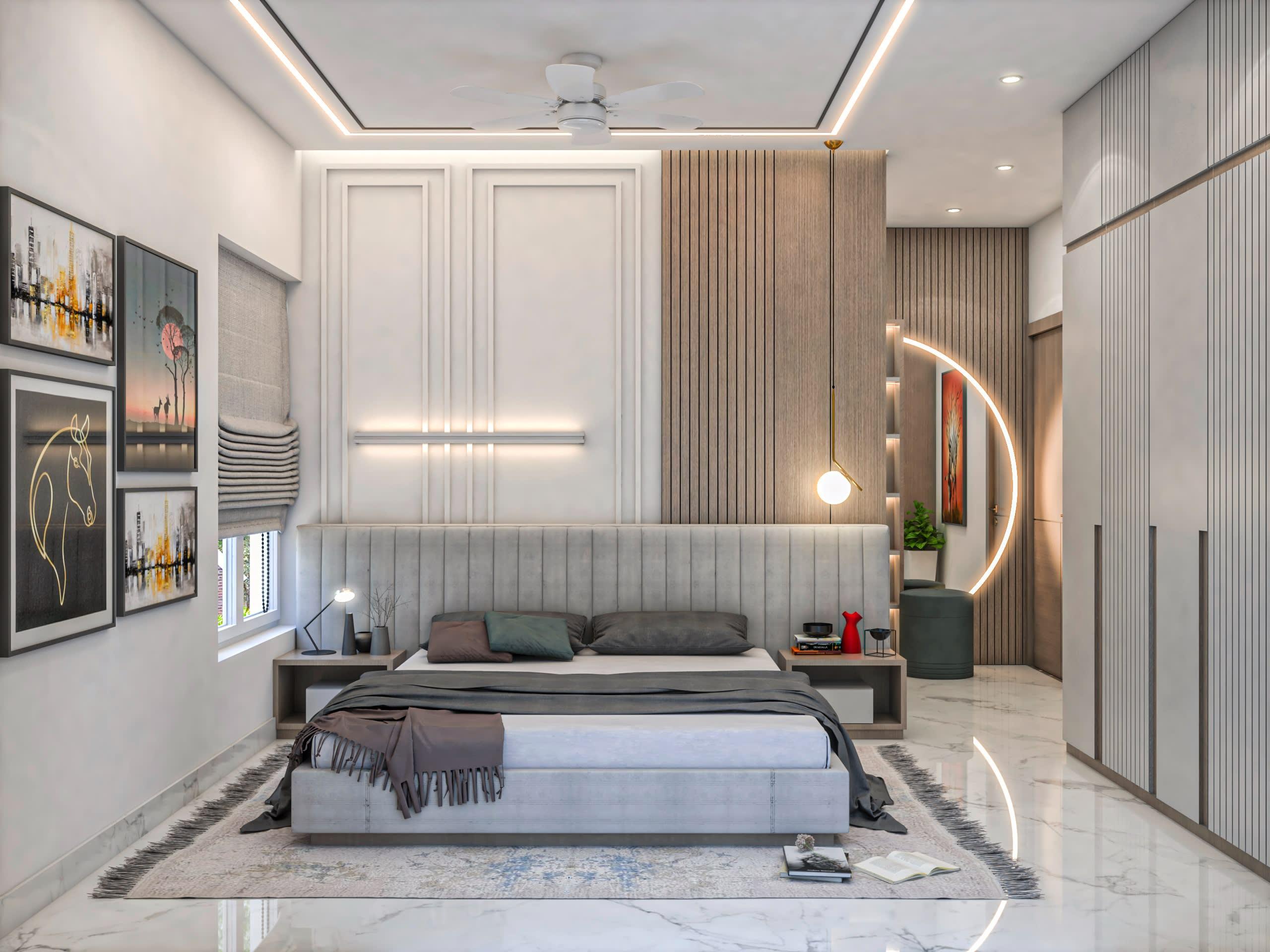 Bedroom with light theme — Bedroom interior design by Royal Decor